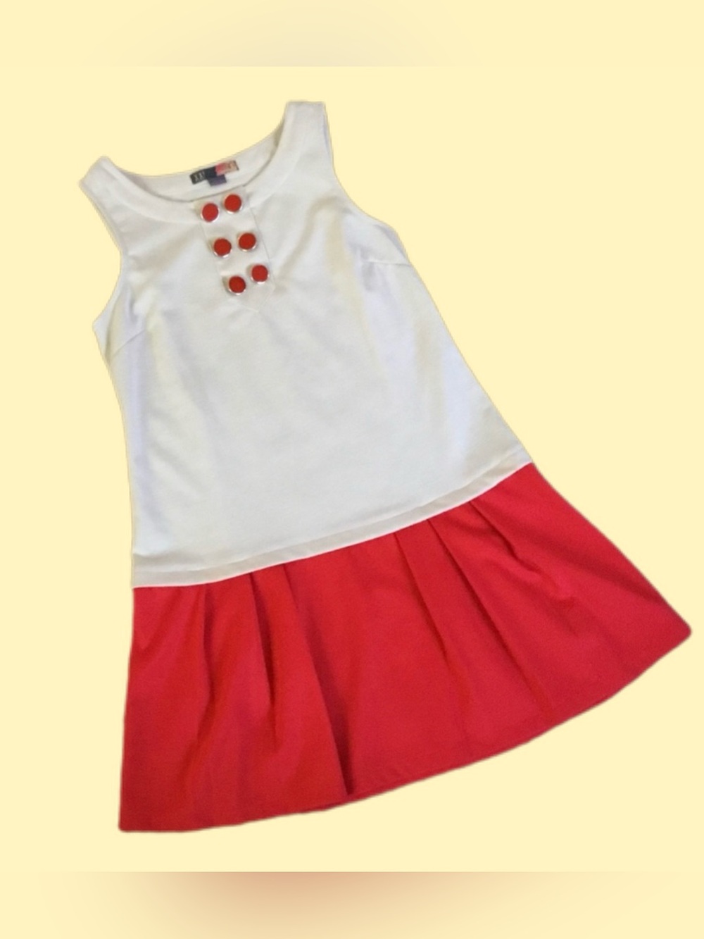 Vintage Women’s Sleeveless Orange & Beige Mod Drop-Waist Dress, Y2K does 1960’s - Picture 1 of 11